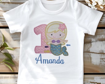 Embroidered Mermaid Birthday Shirt | Personalized Girls Tee