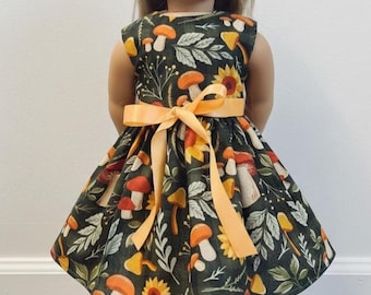 Sunflowers - Mushroom Doll Dress / 18 in Doll Dress / Handmade Doll Dress / 18 in Doll Clothes / Sunflower Doll Dress