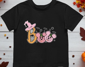 Pink Pumpkin Boo Shirt, Cute Halloween Kids Tee, Girly Witch Hat Fall Shirt, Spooky Season Toddler Outfit