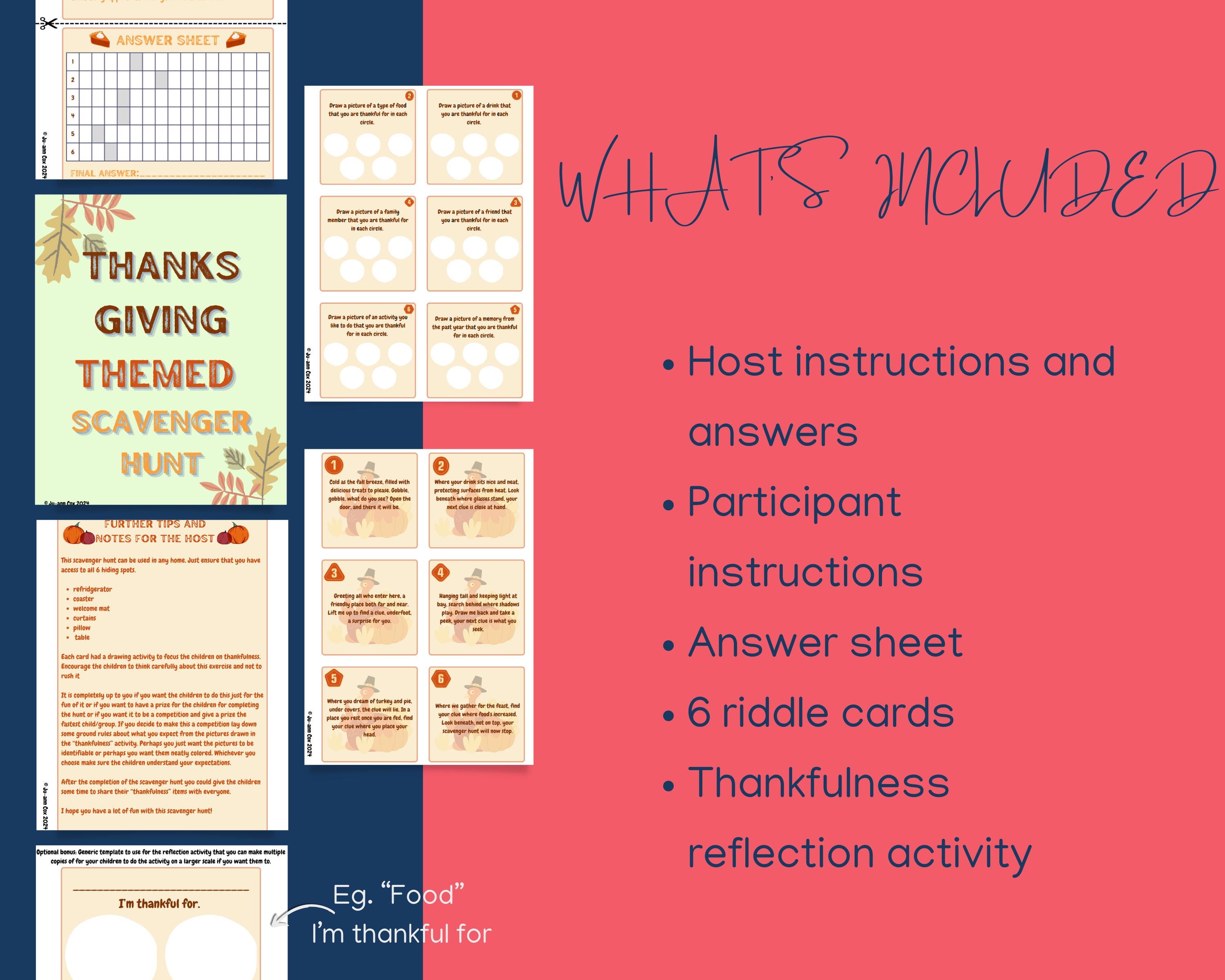 Scramble Riddle Thanksgiving Scavenger Hunt for Kids, Riddles & Word Scramble ...