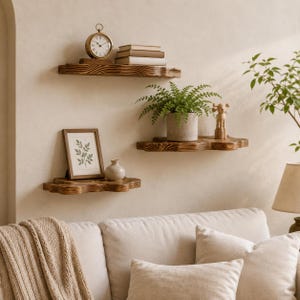 Wooden Wall Shelf Set, Rustic Cloud Shaped Shelves, Wall Mounted Decorative Display, Floating Multi-Layer Shelf Set, Vintage Farmhouse Decor