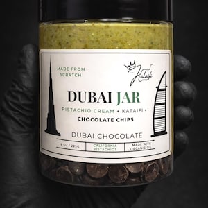 Dubai Jar Pistachio Cream Chocolate Chips, Scratch Made Kataifi Dessert