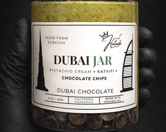 Dubai Jar Pistachio Cream Chocolate Chips, Scratch Made Kataifi Dessert