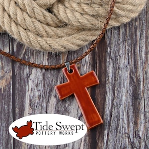 Dungeness Claw Red Ceramic Cross Necklace, Handmade