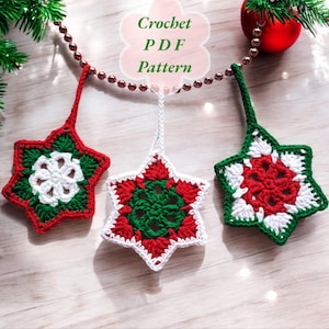 Easy Crochet Pattern Christmas Decor, Digital Pattern for beginner, Crochet Christmas Star, Crochet Christmas Coaster, Christmas tree hanger