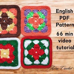 Video tutorial - Easy granny square crochet pattern,Three-Color Granny Square, Crochet coasters Pattern PDF,granny square for blanket