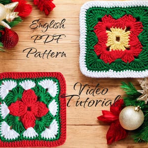 Video tutorial -Easy Crochet Pattern Christmas Coasters, DIGITAL PDF, Crochet Christmas Decor, granny square crochet pattern PDF