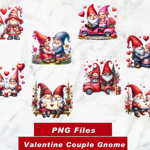 Paquete de imágenes prediseñadas de Valentines Gnome, imágenes prediseñadas de Valentines, gráficos png de Valentines, sublimación de Gnome, fondo transparente, uso comercial