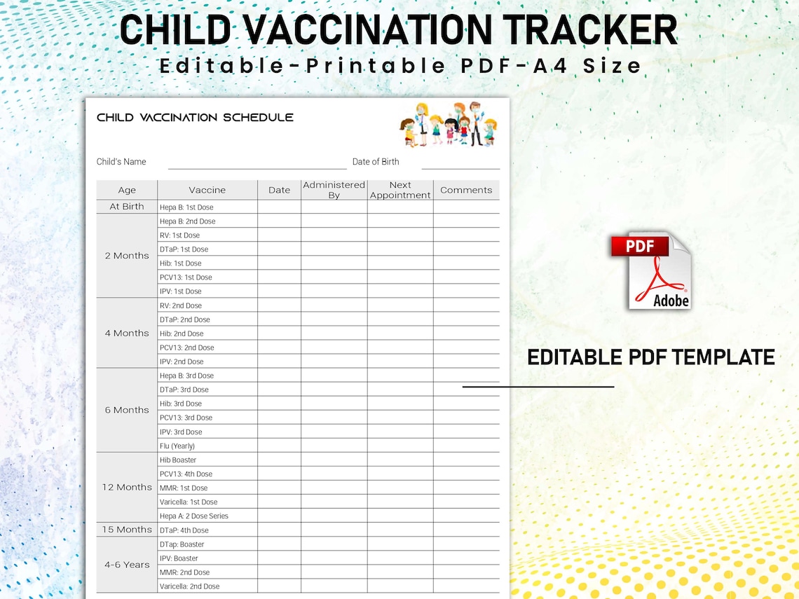 Child Vaccination Schedule, Immunization Record, Vaccination Tracker ...