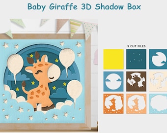 3D Giraffe Schattenbox, Kinderzimmer Schattenbox, Dateien für Cricut und Silhouette, Baby Schattenbox svg, Baby Schattenbox svg Bündel Freude