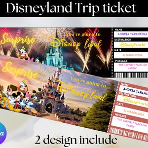 Boleto de Disneyland para Navidad, Plantilla imprimible de boleto de viaje sorpresa a Disneyland, Vale de regalo sorpresa, Boleto de viaje de vacaciones