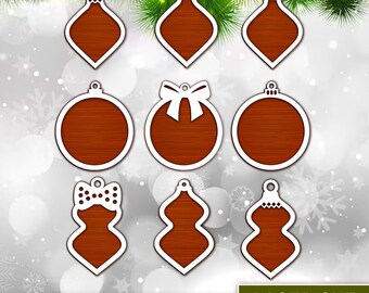 Adorno en blanco Svg, adorno de madera personalizado Svg, archivos láser de adornos, adorno navideño Svg, adorno navideño, paquete de adornos redondos.