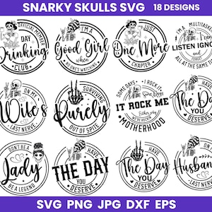 Snarky schedels bundel ontwerpen Svg volwassen humor svg sarcastische bundel svg grappig skelet bundel svg skelet svg Sassy bundel svg schedels svg