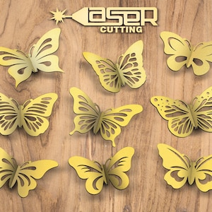 3D 蝶バンドル、トンボ Glowforge、蝶の壁装飾、木製の連結蝶、シルエット用、蝶の SVG レイヤー。