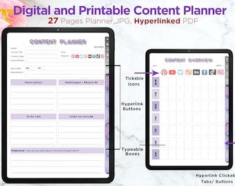 Printable content planner, printable content calendar tracker,EDITABLE Content Planner,Social Media Content Planner, Small Business planning