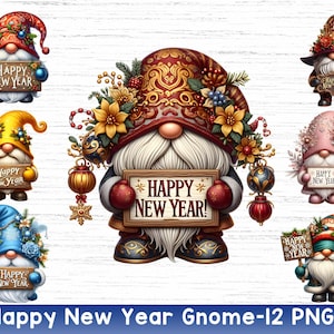 Frohes neues Jahr Gnome Clipart, neues Jahr Gnome PNG, festliche Gnomillustrationen, Feiertag Gnome Clipart, Neujahr Clipart Bundle, Gnome