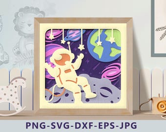Astronaut 3D Shadow Box SVG, Astronaut 3D Svg ,Astronaut 3D Box Svg ,Astronaut Light Box Svg, Layered Cardstock Art, Shadow Box Template