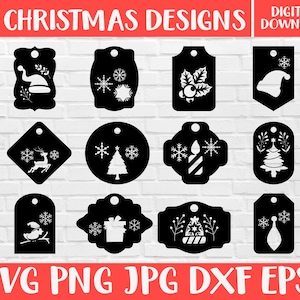 Christmas Tag Svg, Christmas Gift Tag Svg Bundle, Christmas Gift Label Svg, Cricut Silhouette Cut File, Laser File, Gift Tag Svg, Png, Dxf.