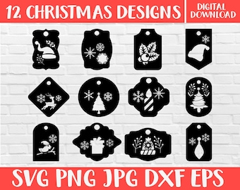 Etichetta di Natale in formato SVG, Pacchetto etichette regalo di Natale in formato SVG, Etichetta regalo di Natale in formato SVG, File di taglio Silhouette Cricut, File laser, Etichetta regalo in formato SVG, PNG, DXF.