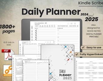 Kindle Scribe Daily Planner Bundle, Kindle Scribe Template, Kindle scribe Digital Planner, Daily Planner, Daily planner 2025, daily planner
