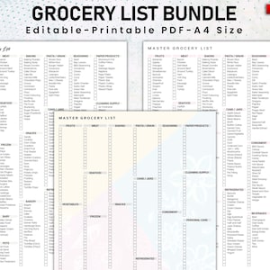 Lebensmittelgeschäft Liste Druckbare Bunte Lebensmittelgeschäft-Einkaufsliste Bearbeitbare Master-Lebensmittelliste, Lebensmittelgeschäft-Checkliste, druckbare Einkaufsliste PDF, Lebensmittelliste