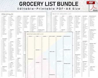 Grocery List Printable Colorful Grocery Shopping List Editable Master Grocery List, Grocery Checklist, Printable Grocery List PDF, Food list