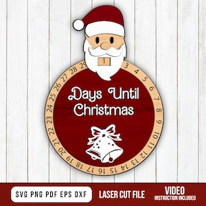 Clock Santa Ornament, Santa Christmas Countdown Laser Cut File, Santa Days Till Christmas Svg, Glowforge Laser Design, Christmas Laser.