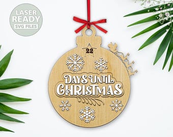 Days Until Christmas Countdown Calendar Svg, Christmas Countdown Svg, Bauble Svg Laser Cutting Files For Glowforge, Christmas Calendar Svg.