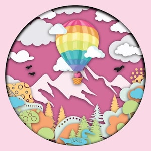 3D Heißluftballon SVG, Heißluftballon SVG Schatten Box Vorlage, 3D Ballon Bunt, Schattenbox svg, Ballon svg Design, Layered svg 3D Schatten
