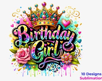Paquete de sublimación de feliz cumpleaños PNG, diseños de sublimación de feliz cumpleaños, impresiones de feliz cumpleaños, diseños de cumpleaños coloridos, camisetas de cumpleaños PNG