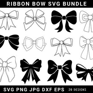 Pacchetto Ribbon Svg, Fiocco Coquette Svg, Nastro Svg, Fiocco Svg Png, Fiocco per capelli Svg, Papillon Svg, Clipart fiocco disegnato a mano, File di taglio fiocco Png Cricut, PNG