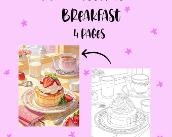 Cute Coloring book-Korean desserts and breakfast- 4 Printable Pages- Aesthetic Breakfast and desserts- Digital download for kids and adults.