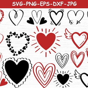Pacote de Coração Svg, Doodle de Coração Svg, Coração Desenhado à Mão Svg, Clipart de Coração, Coração de Dia dos Namorados Svg, Download Instantâneo, Amor Svg, Clipart de Amor