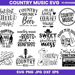 Pacote de música country svg, música country PNG, música ocidental svg, guitarra country png, música cowboy svg, música Laineyy Wilsonn Svg, guitarra Svg