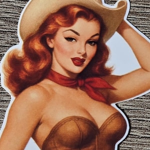 Copper Cowgirl - Fiery Vintage Pinup Sticker / Decal