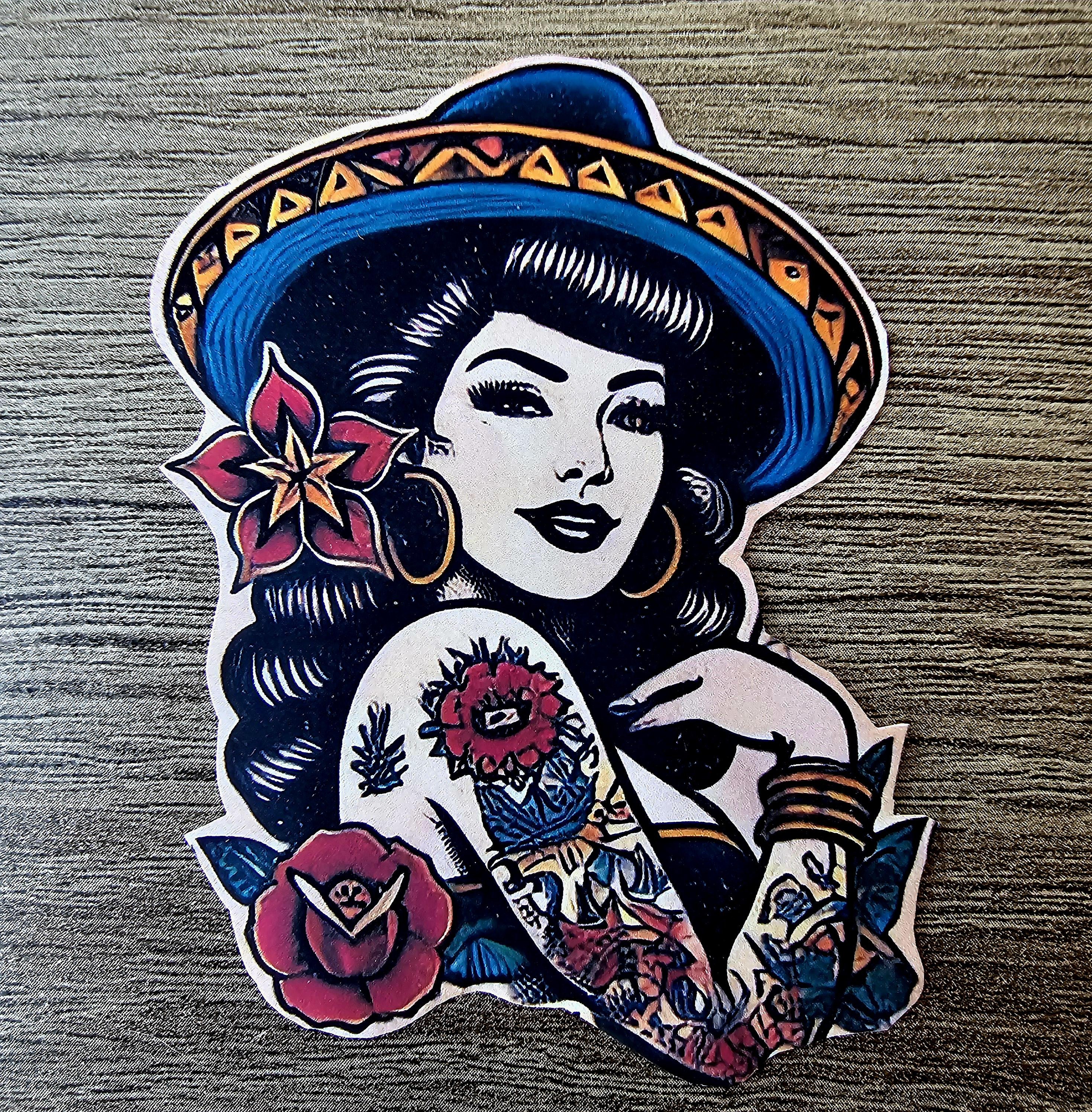 Mexican Lady Tattoo - Etsy, image size:2938x2992