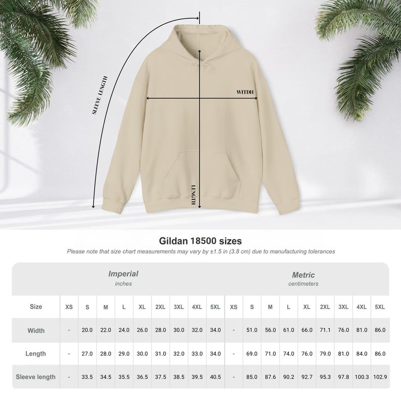 Gildan 18500 :  Hoodie Sizes Chart