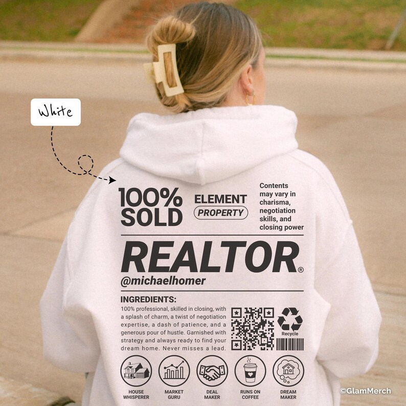 Funny Realtor Hoodie with Custom Name & QR Code, Unisex Realtor Sweatshirt, Personalized Gift for Realtor, Real Estate Agent Tee