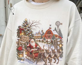 Retro Christmas Santa Sweatshirt, Groovy Holiday Hoodie