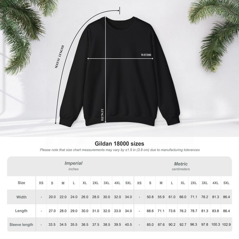 Gildan 18000 : Crewneck Sweatshirt Sizes Chart