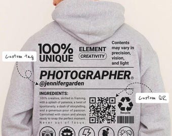 Personalized Photographer Hoodie with QR Code: Unisex Camera Lover Apparel