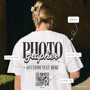 Camiseta de fotógrafo con código QR personalizado, regalo de empresa de fotografía personalizado