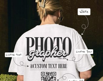 Photographer Shirt Custom Name QR Code, Personalized Photography Business Gift