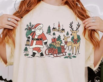 Santa Sleigh Kids Drawing Shirt, Crayon Christmas Kids Doodle Holiday Gift