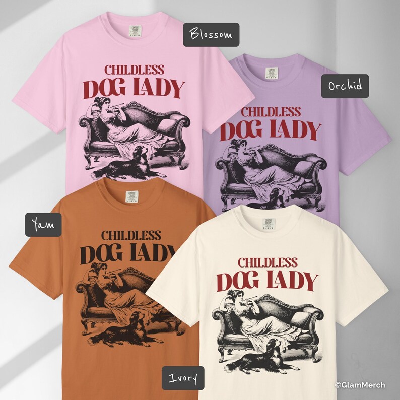 Childless Dog Lady T-Shirt: Retro Graphic Tee for Dog Moms image 5
