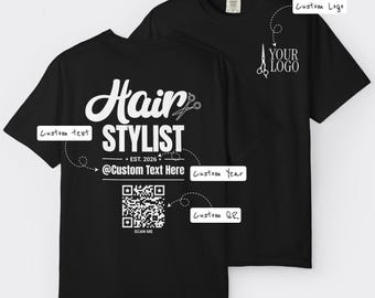 Custom Hairstylist Shirt with Logo and QR Code, Salon Crew Tee for Hairdressers