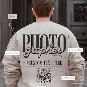 Fotograf Sweatshirt Benutzerdefinierter Name QR-Code, personalisierte Fotografie Business Geschenk