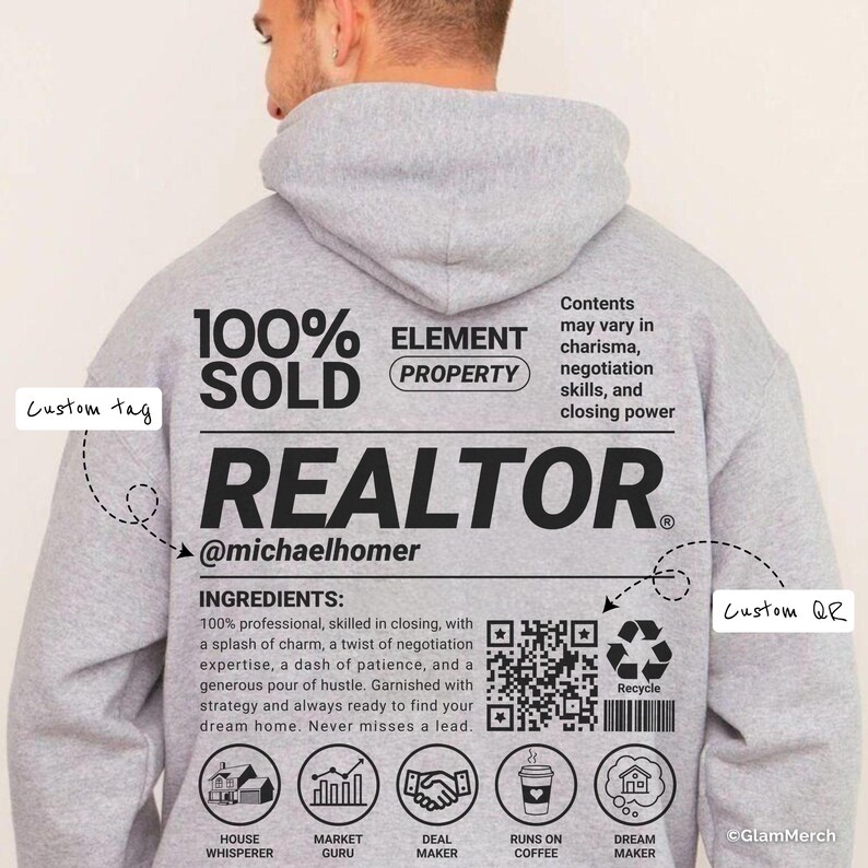 Funny Realtor Hoodie with Custom Name & QR Code, Unisex Realtor Sweatshirt, Personalized Gift for Realtor, Real Estate Agent Tee