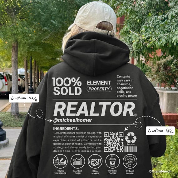 Funny Realtor Hoodie: Custom Name & QR Code, Unisex Cotton-Blend Sweatshirt