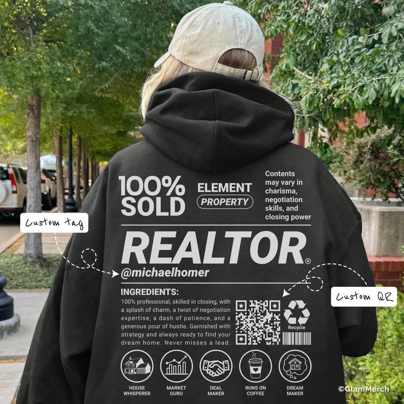 Funny Realtor Hoodie with Custom Name & QR Code, Unisex Realtor Sweatshirt, Personalized Gift for Realtor, Real Estate Agent Tee